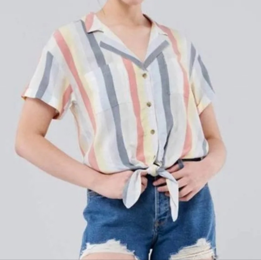 Hollister stripe camp shirt size xl nwt